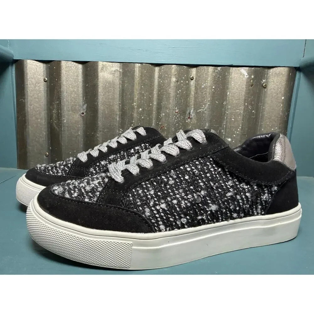 Birdies The Cardinal Orbit Boucle Tweed Sneakers Suede Trim Black Silver Size 7